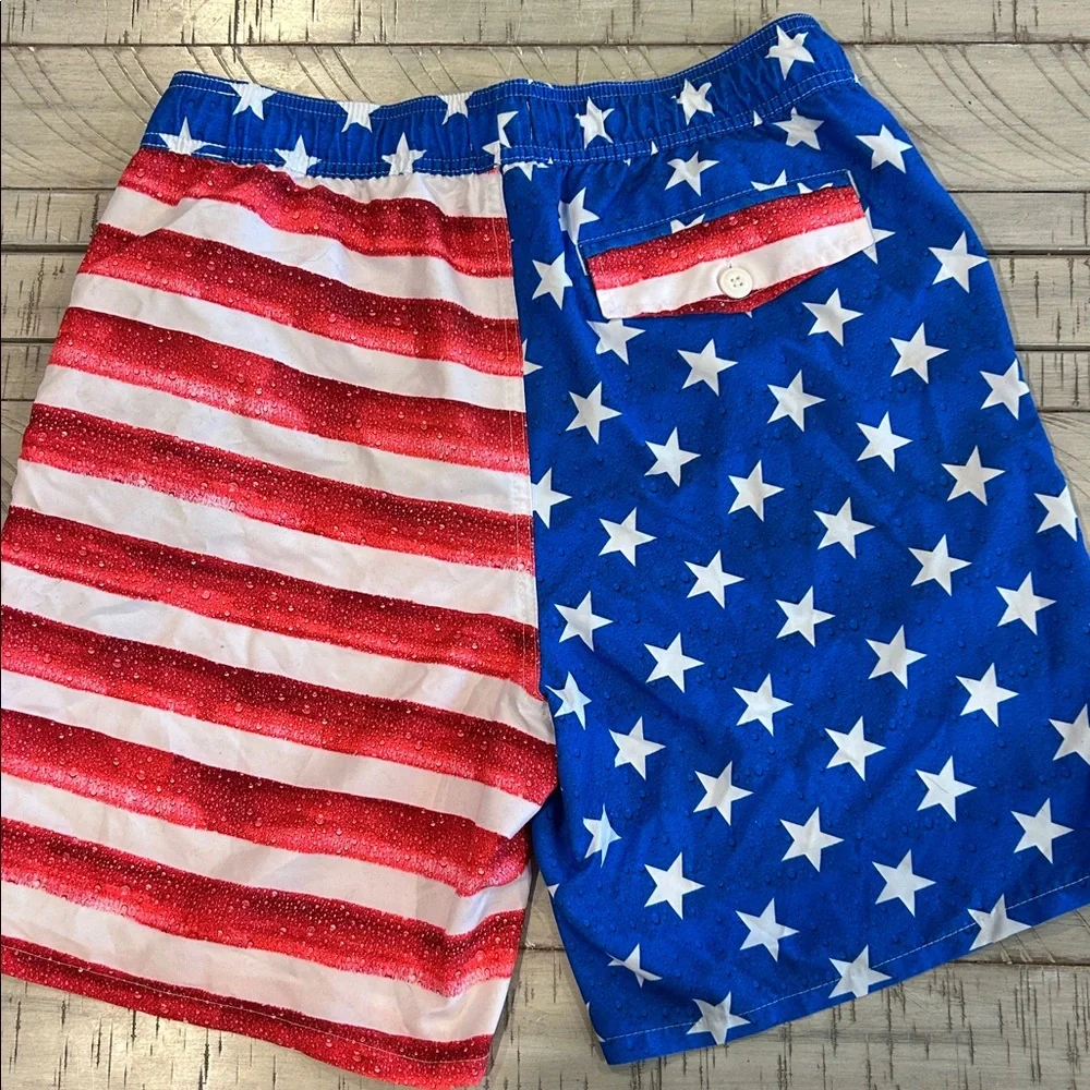 Old Navy Patriotic Swim Trunks Stars & Stripes Front Ppckets Drawstring Size M